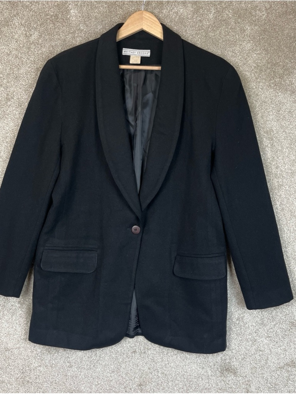 Whitney Brooks Vintage Jacket Womens 12 Black Wool Button Lined Blazer- 4566